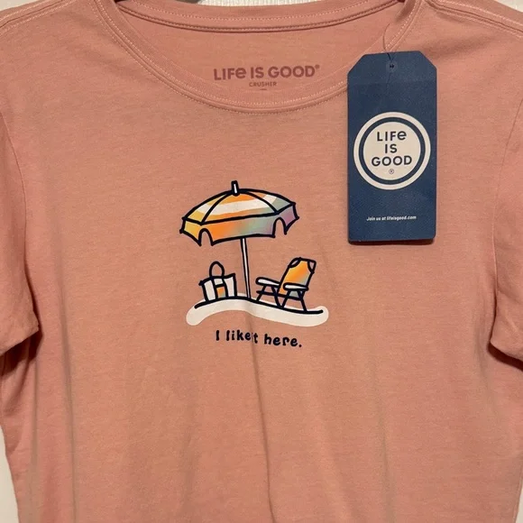 Life Is Good Women’s Blush Pink Tee with Beach Scene size small - Picture 4 of 8